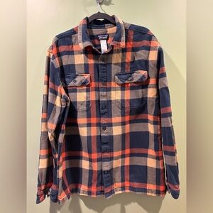 Patagonia Men's Fjord Flannel - Blue and Orange Checkered Shirt